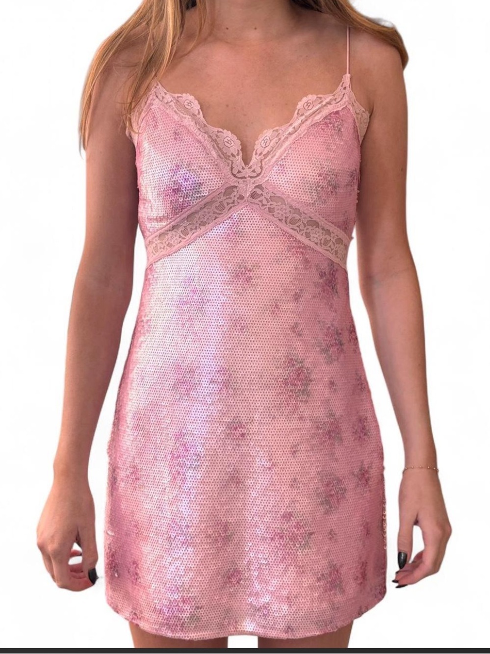 LoveShackFancy Pink Floral Lace-Trim Chemise - Picture 4 of 4